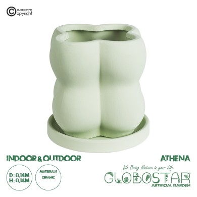 GloboStar® Artificial Garden ATHENA 20499 Διακοσμητικό Κεραμικό Κασπώ Γλάστρα - Flower Pot Πράσινο Ανοιχτό Μ13 x Π13 x Υ14cm